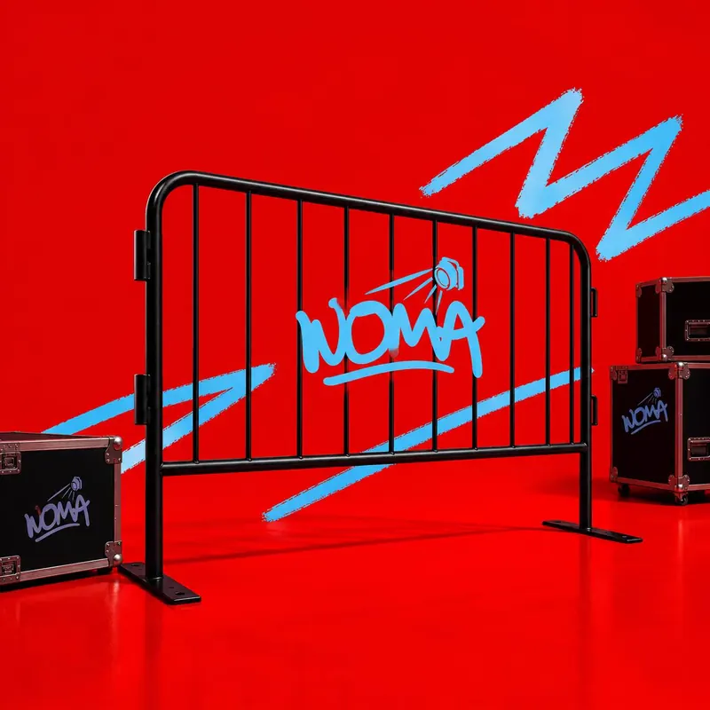 Vallado para eventos con logo NOMA y flight cases